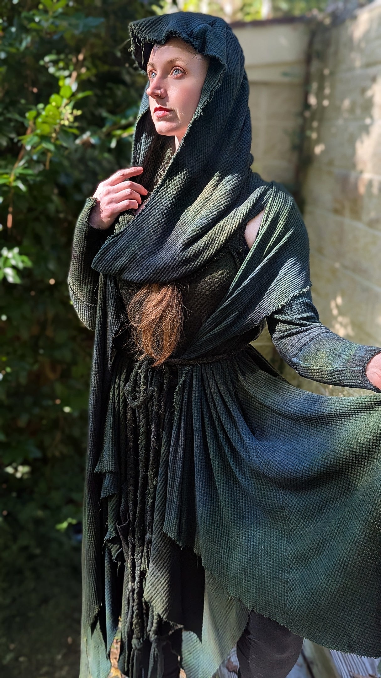 Traveler’s Cloak Waffle Knit Yaupon colorway CROPPED OOAK