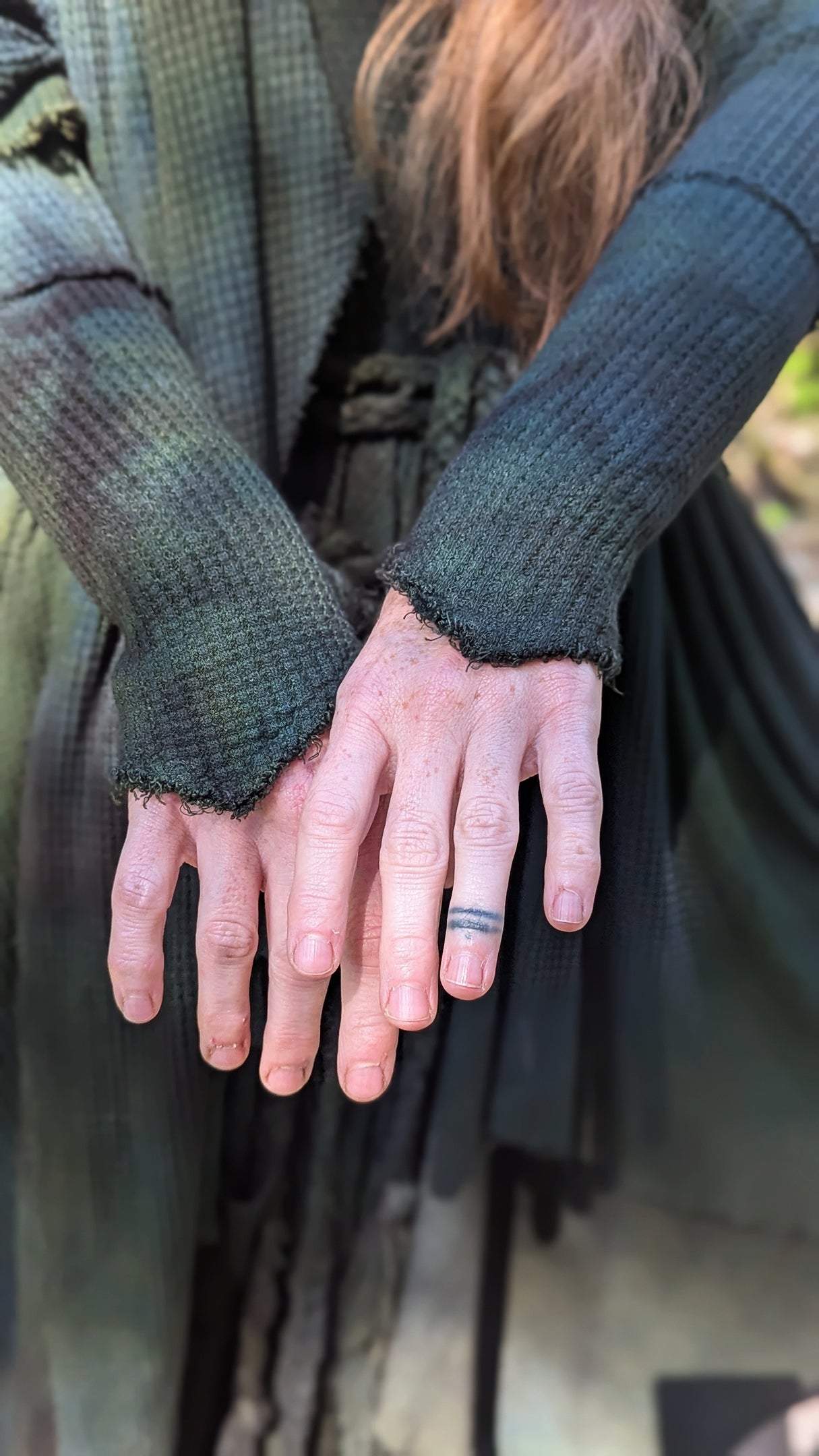 Traveler’s Cloak Waffle Knit Yaupon colorway CROPPED OOAK