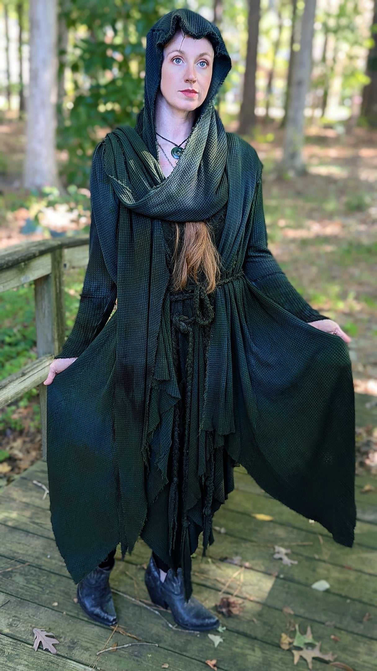 Traveler’s Cloak Waffle Knit Yaupon colorway CROPPED OOAK