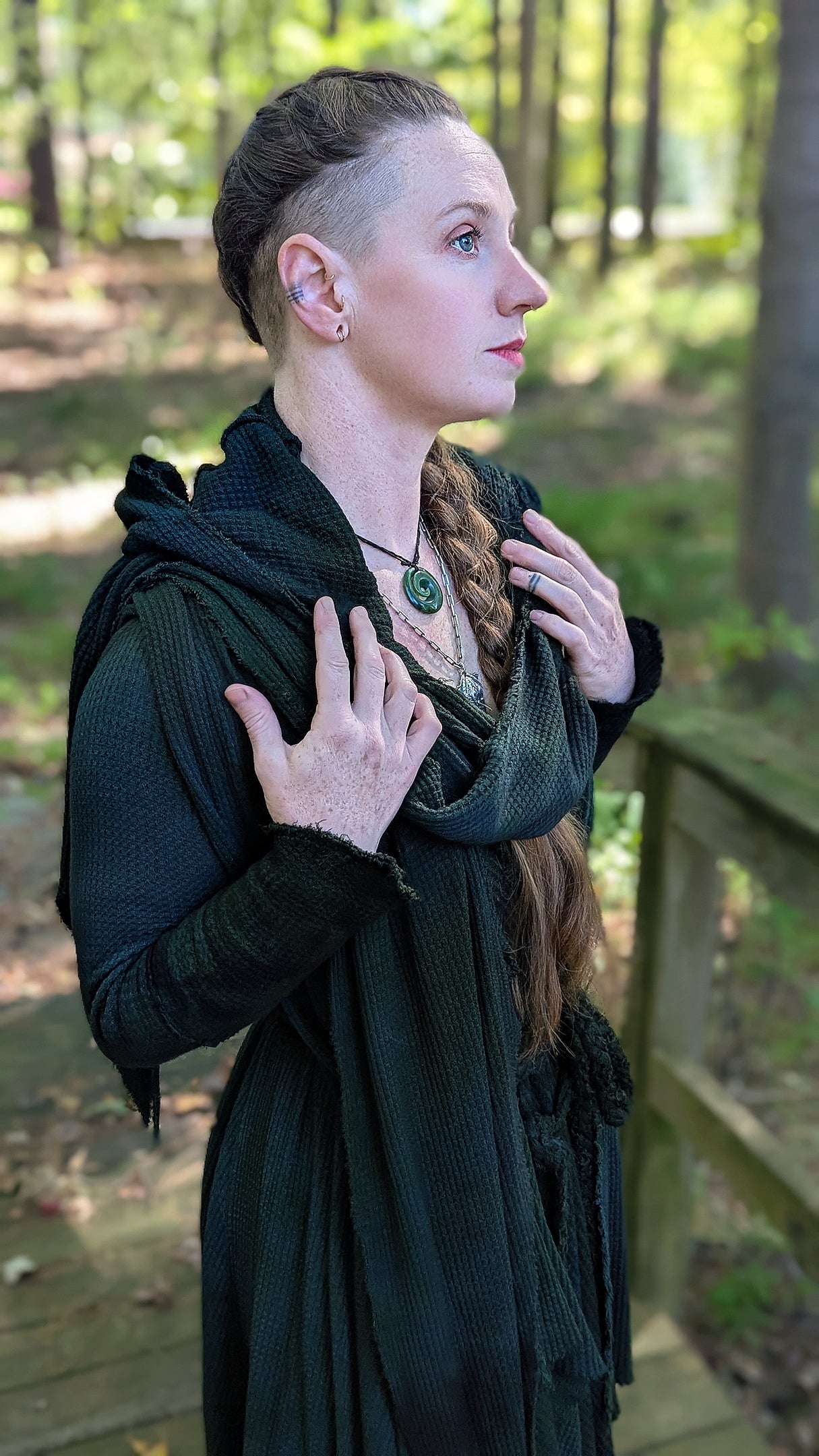 Traveler’s Cloak Waffle Knit Yaupon colorway CROPPED OOAK