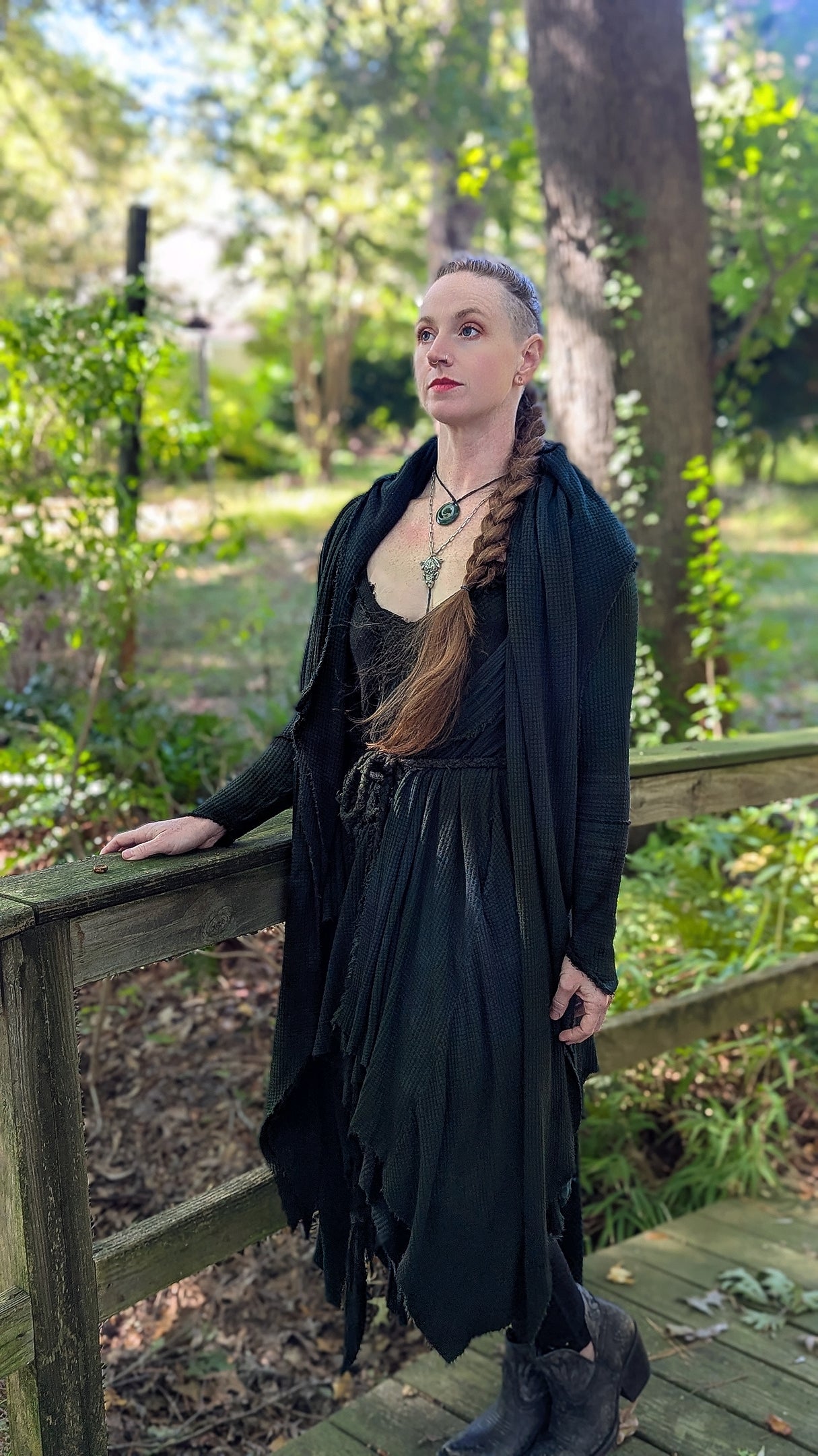 Traveler’s Cloak Waffle Knit Yaupon colorway CROPPED OOAK