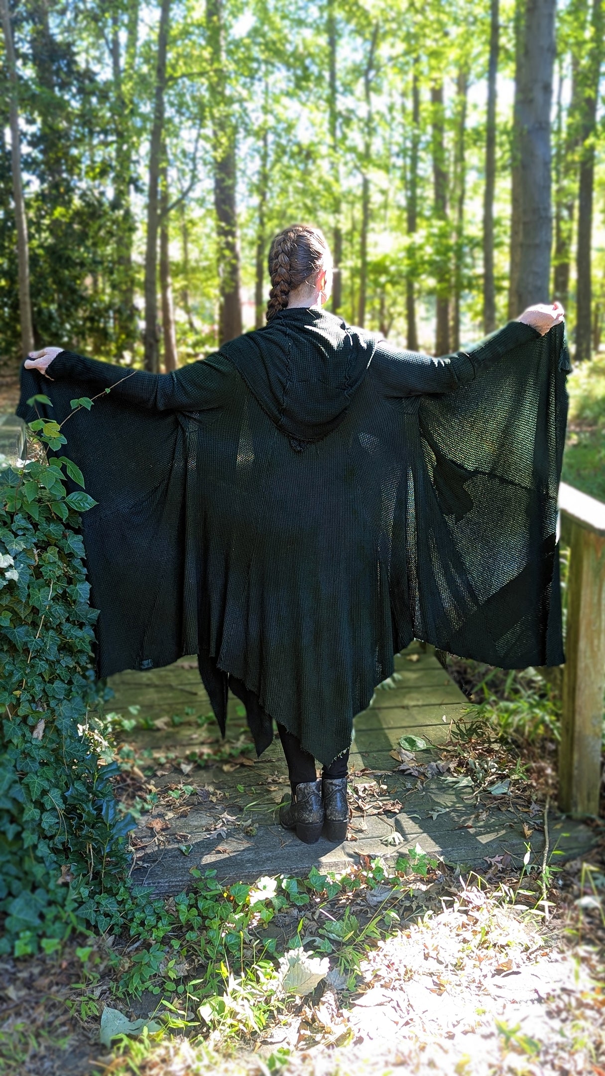 Traveler’s Cloak Waffle Knit Yaupon colorway CROPPED OOAK